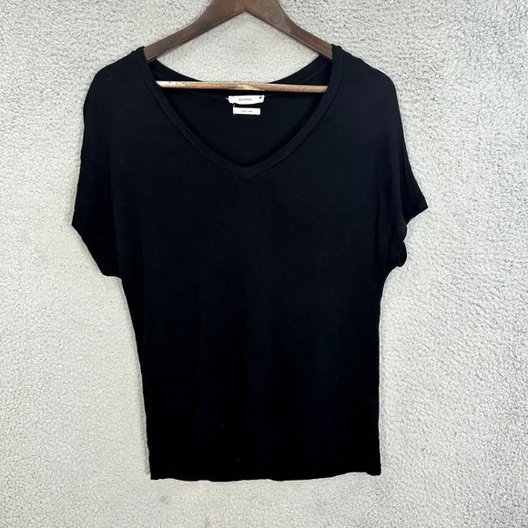 Reserved womens black‎ top small v neck short sleeve bamboo fabric minimalist - Picture 1 of 5